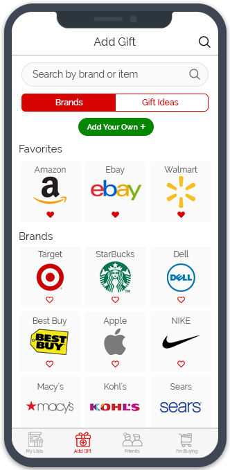 Search popular sites, browse their stores for gifts. Buy from Amazon, eBay, Walmart, Target, etc.