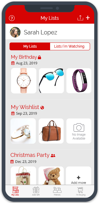 Multiple wishlists. Great gift planner app for all occasions — Christmas, weddings, birthdays, etc.